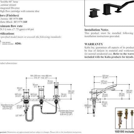 Kalia Kareo 3 Piece Deck Mount Bathtub Filler Faucet With Hand Shower - Plumbing Market