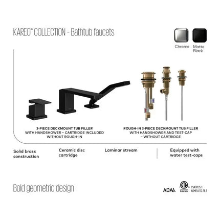 Kalia Kareo 3 Piece Deck Mount Bathtub Filler Faucet With Hand Shower - Plumbing Market