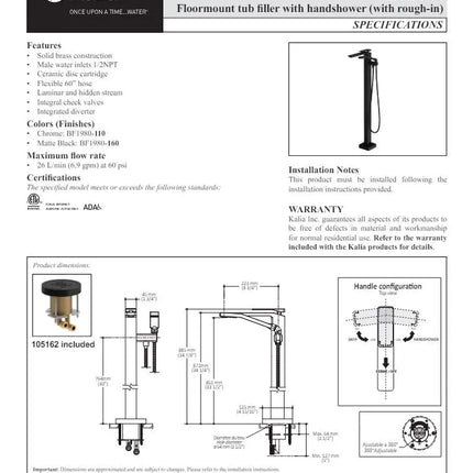 Kalia Kareo Free Standing Bathtub Filler Faucet With Hand Shower - Plumbing Market