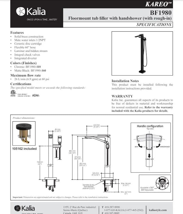 Kalia Kareo Free Standing Bathtub Filler Faucet With Hand Shower - Plumbing Market