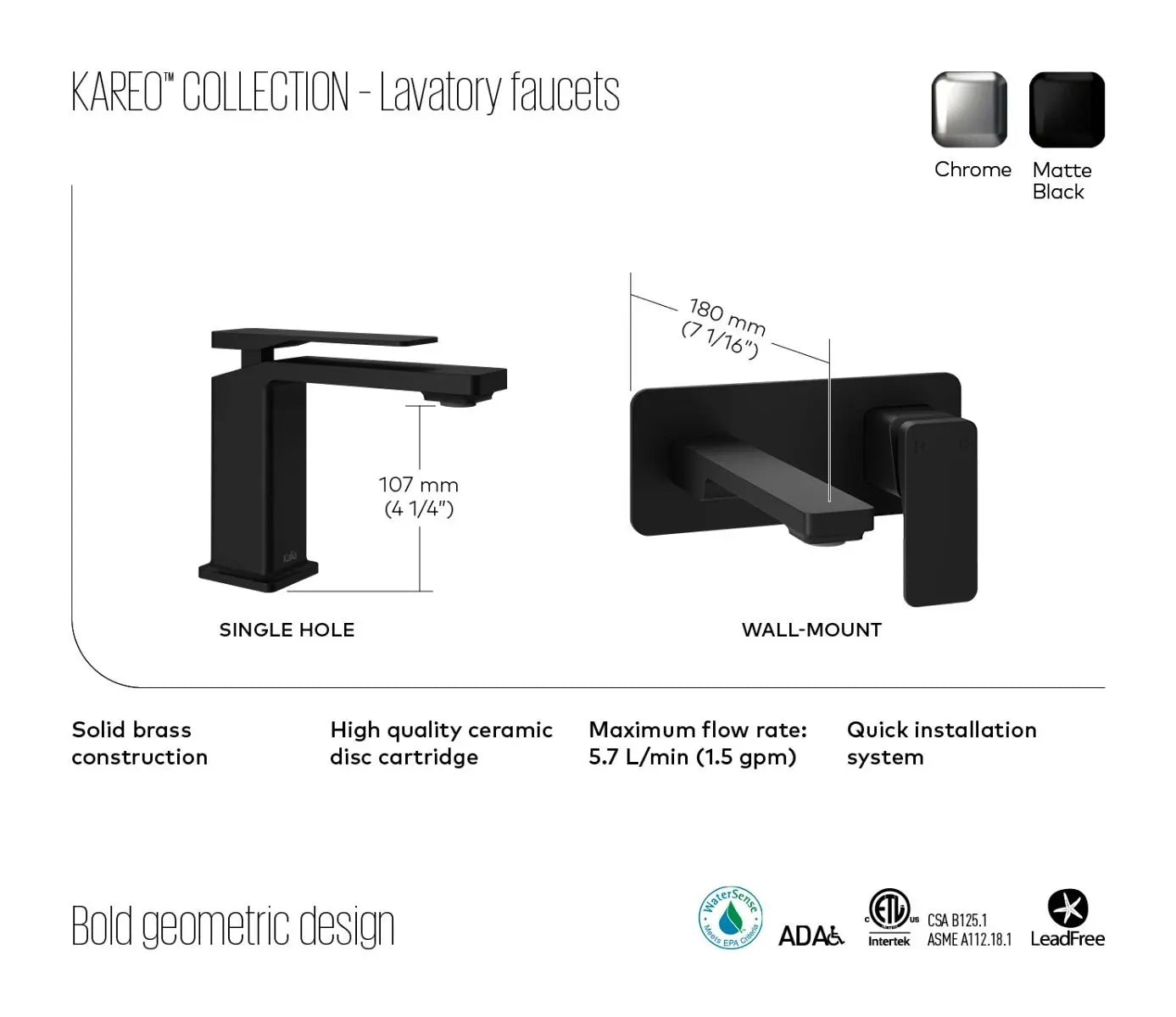 Kalia Kareo Wall Mount Bathroom Sink Faucet With Push Drain - Plumbing Market