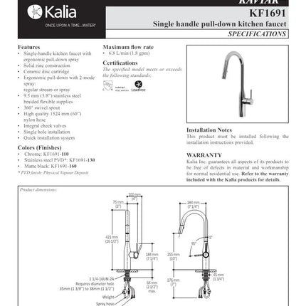Kalia Kaviar Single Handle Kitchen Faucet Pull Down Dual Spray - Plumbing Market
