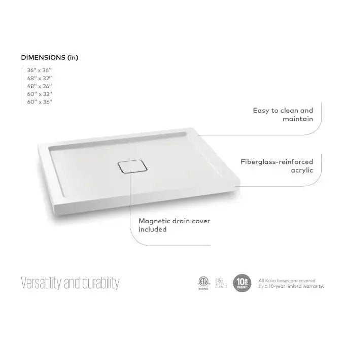 Kalia Kover 48x36 Rectangular Acrylic Shower Base With Flange Kit - Plumbing Market
