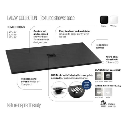 Kalia Lauza 60x36 Rectangular Acrylic Shower Base With Flange Kit - Plumbing Market