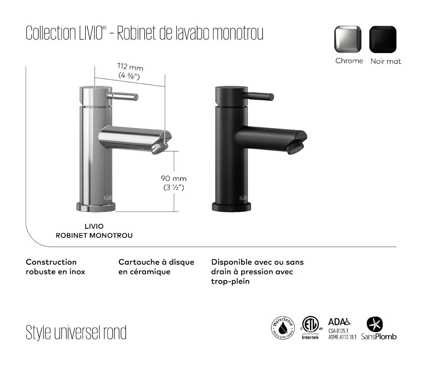 Kalia Livio Single Hole Bathroom Faucet With Push Drain - Plumbing Market