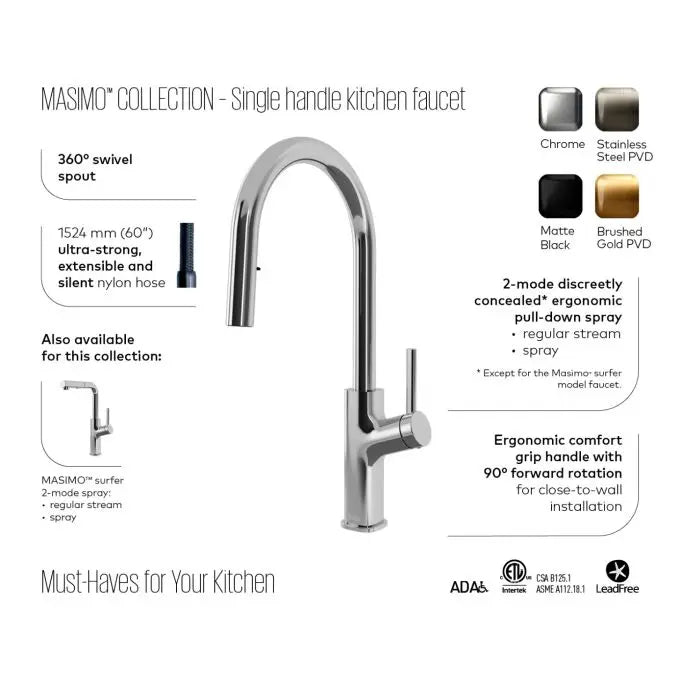 Kalia Masimo Surfer Single Handle Kitchen Faucet Pull Out Dual Spray - Plumbing Market