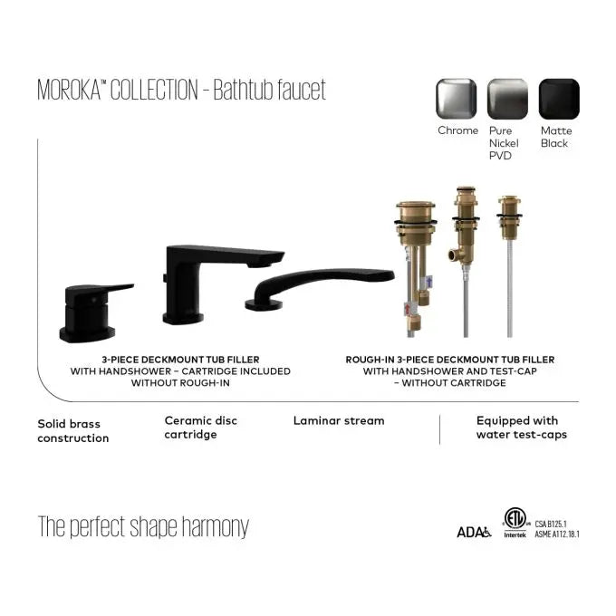 Kalia Moroka 3 Piece Deck Mount Bathtub Faucet With Hand Shower - Plumbing Market