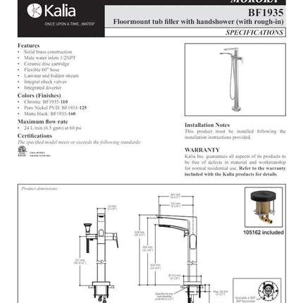 Kalia Moroka Free Standing Tub Filler With Hand Shower Trim - Plumbing Market