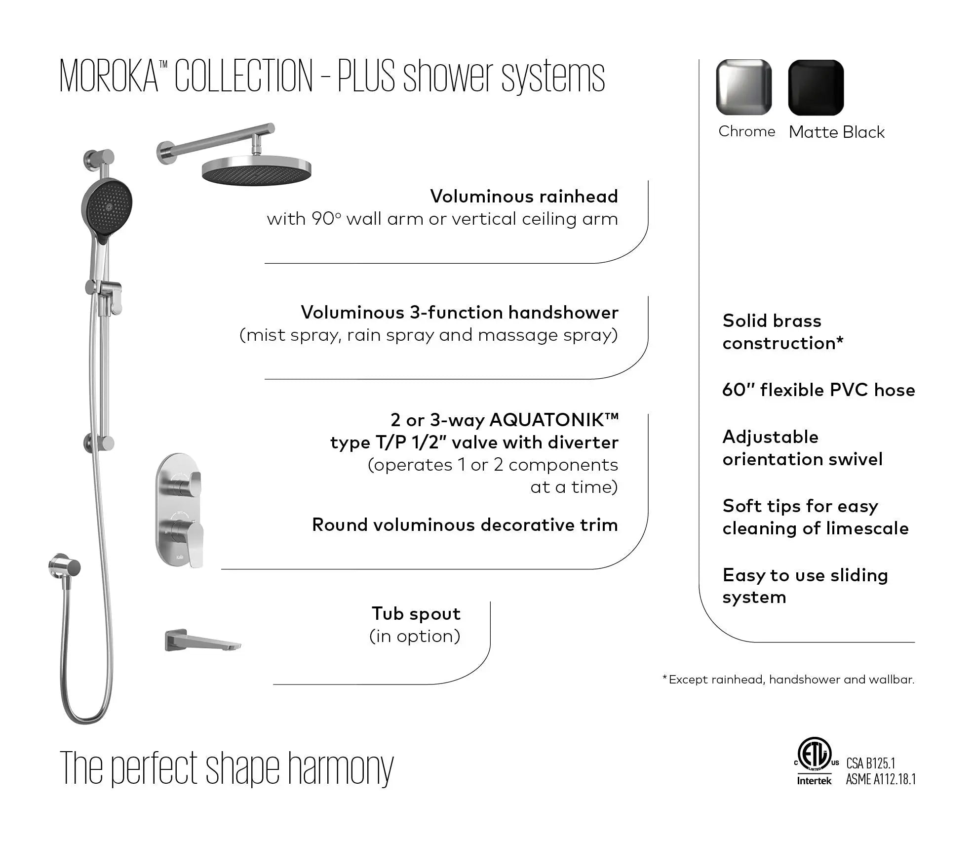 Kalia Moroka TD2 Aquatonik T/P With Diverter Shower Faucet Kit - Plumbing Market