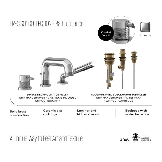 Kalia Preciso 3 Piece Deck Mount Bathtub Filler With Hand Shower - Plumbing Market