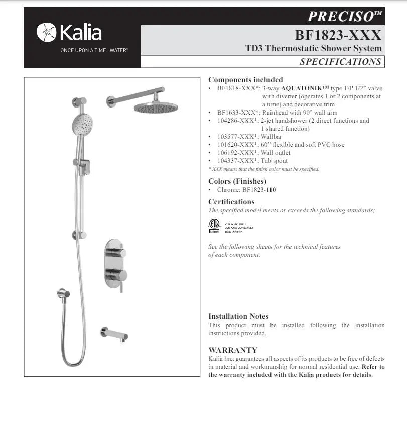 Kalia Preciso TD3 Aquatonik With Diverter Shower Faucet System - Plumbing Market
