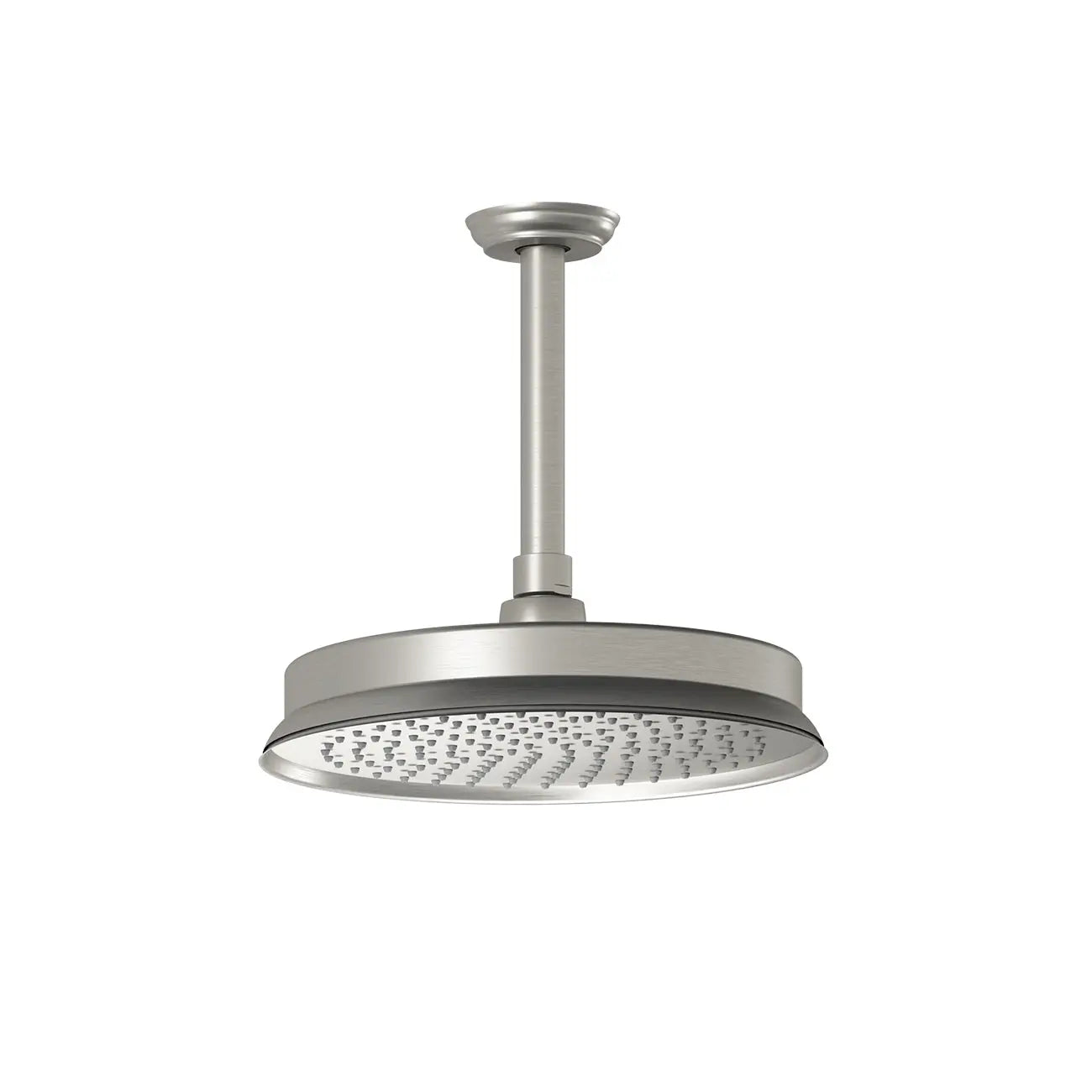 Kalia RUSTIK 229mm (9'') Rainhead and 153mm (6'') Vertical Ceiling Arm Pure Nickel PVD BF1508-125 - Plumbing Market