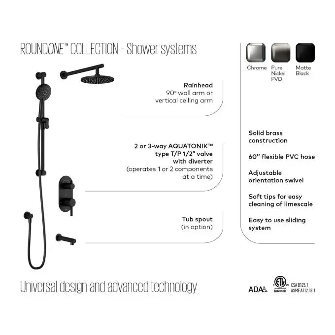 Kalia RoundOne TD3 Aquatonik Shower Faucet System With Diverter - Plumbing Market