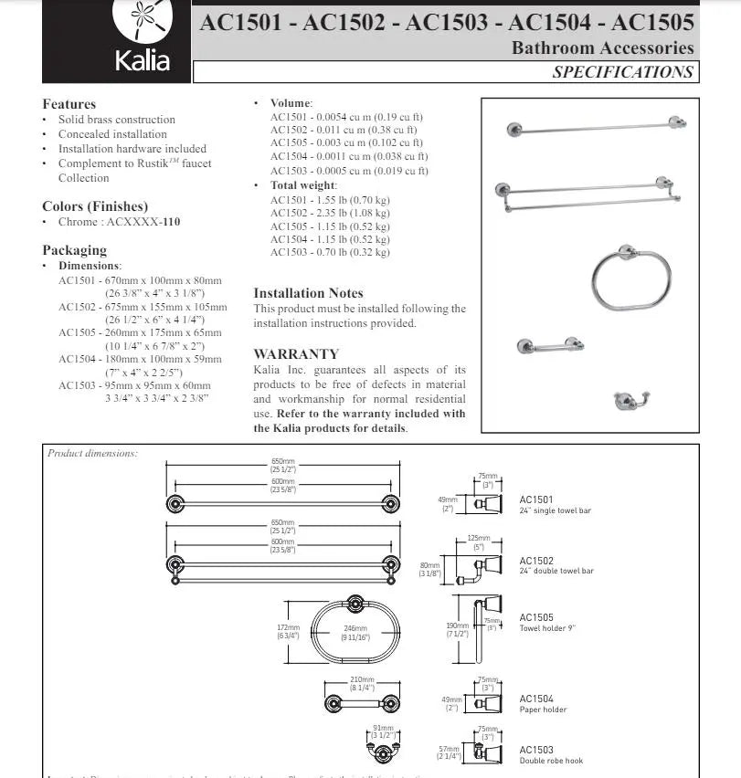 Kalia Rustik 24 Inch Double Towel Bar Bathroom Accessory - Plumbing Market