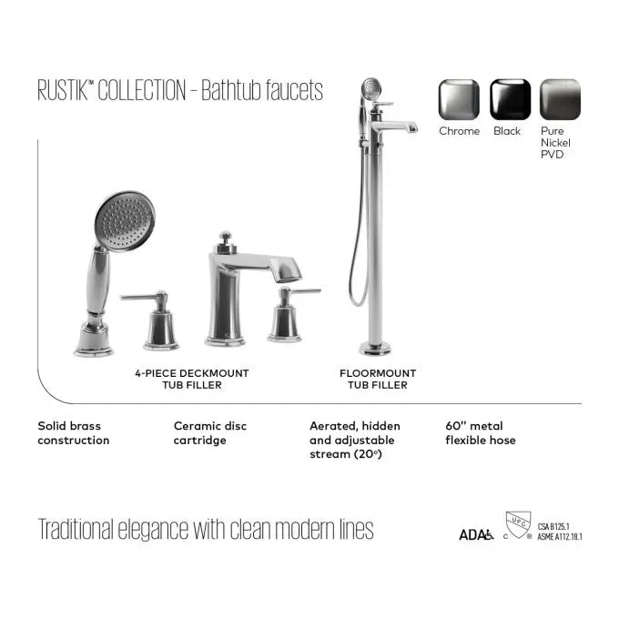 Kalia Rustik Four Piece Deck Mount Bathtub Faucet With Hand Shower - Plumbing Market