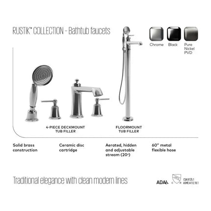 Kalia Rustik Free Standing Bathtub Tub Filler Faucet With Hand Shower - Plumbing Market