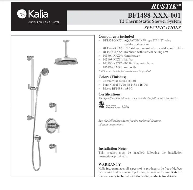 Kalia Rustik T2 Aquatonik Shower Faucet System With Hand Shower - Plumbing Market