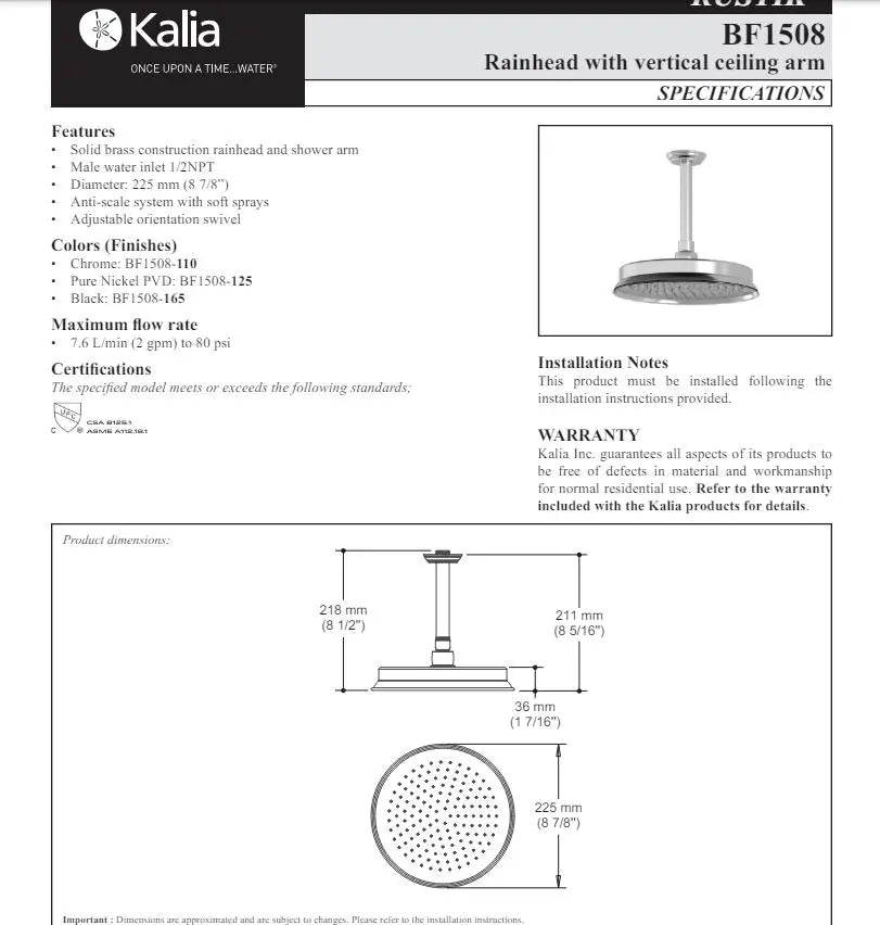 Kalia Rustik T2 Aquatonik Shower Faucet System With Hand Shower - Plumbing Market