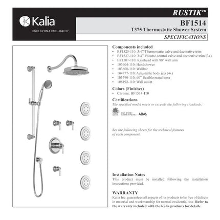 Kalia Rustik T375 Thermostatic Shower Faucet System With Body Jets - Plumbing Market