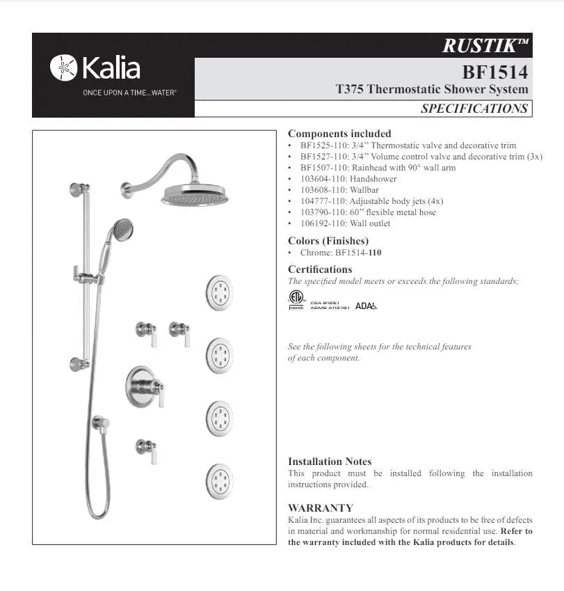 Kalia Rustik T375 Thermostatic Shower Faucet System With Body Jets - Plumbing Market