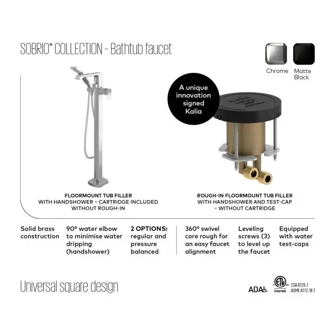 Kalia Sobrio Pressure Balanced Free Standing Bathtub Filler Tap Trim - Plumbing Market