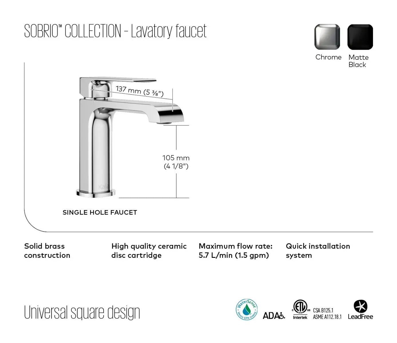Kalia Sobrio Single Hole Bathroom Faucet With Push Drain - Plumbing Market