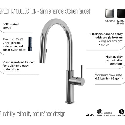 Kalia Specifik Single Handle Pull Down Kitchen Faucet - Plumbing Market