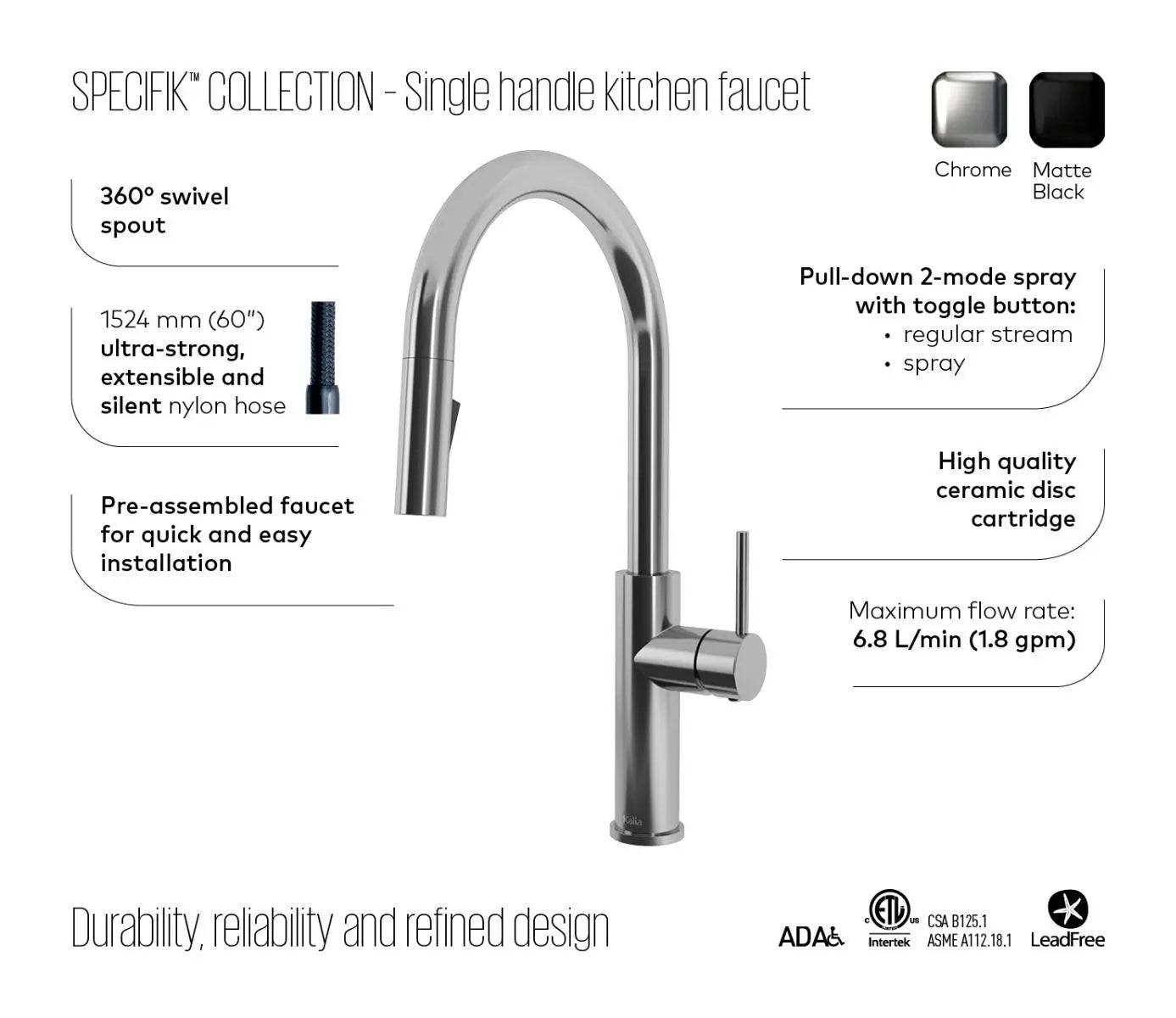 Kalia Specifik Single Handle Pull Down Kitchen Faucet - Plumbing Market