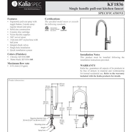 Kalia Specifik Single Handle Pull Down Kitchen Faucet - Plumbing Market