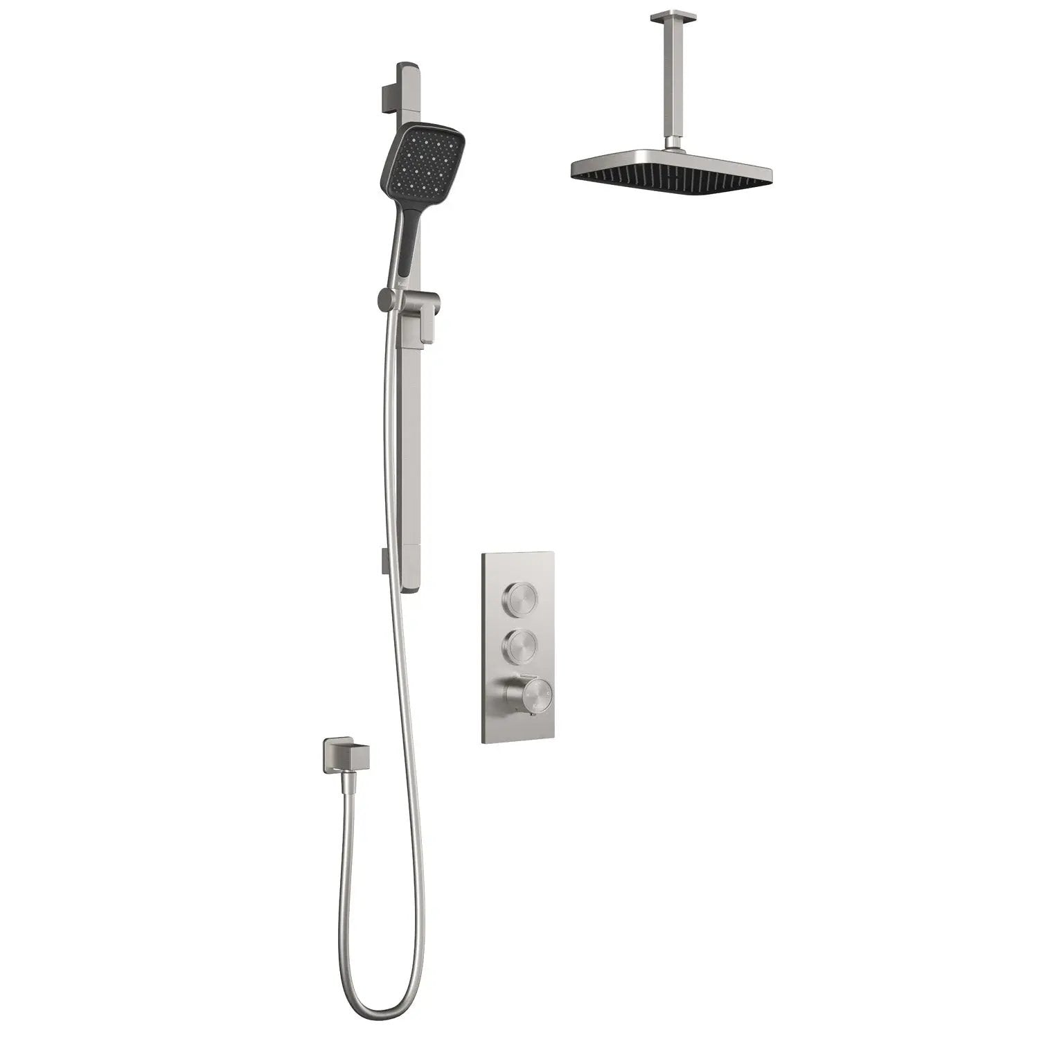 Kalia SquareOne TB2 PLUS : AQUATONIK T/P Push-Button Shower System with Vertical Ceiling Arm Pure Nickel - Plumbing Market