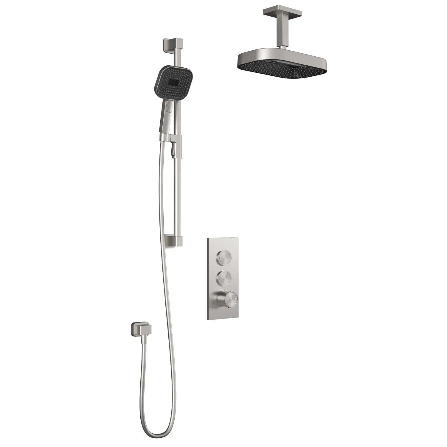 Kalia SquareOne  TB2 PREMIA : AQUATONIK T/P Push-Button Shower System with Vertical Ceiling Arm Pure Nickel - Plumbing Market
