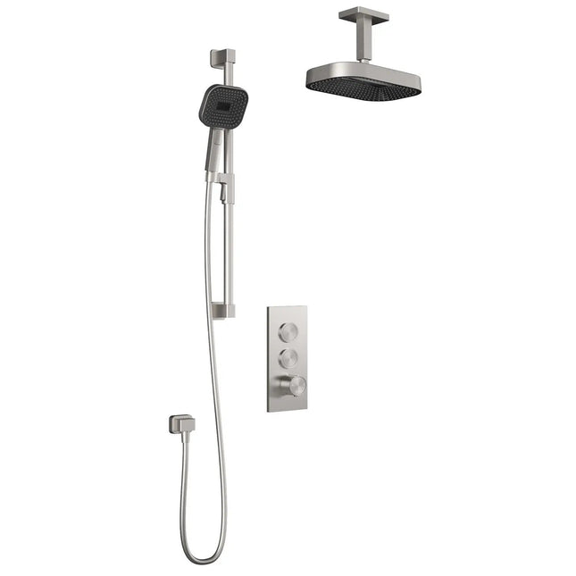 Kalia SquareOne TB2 PREMIA (Valve Not Included) : AQUATONIK T/P Push-Button Shower System with Vertical Ceiling Arm Pure Nickel - Plumbing Market