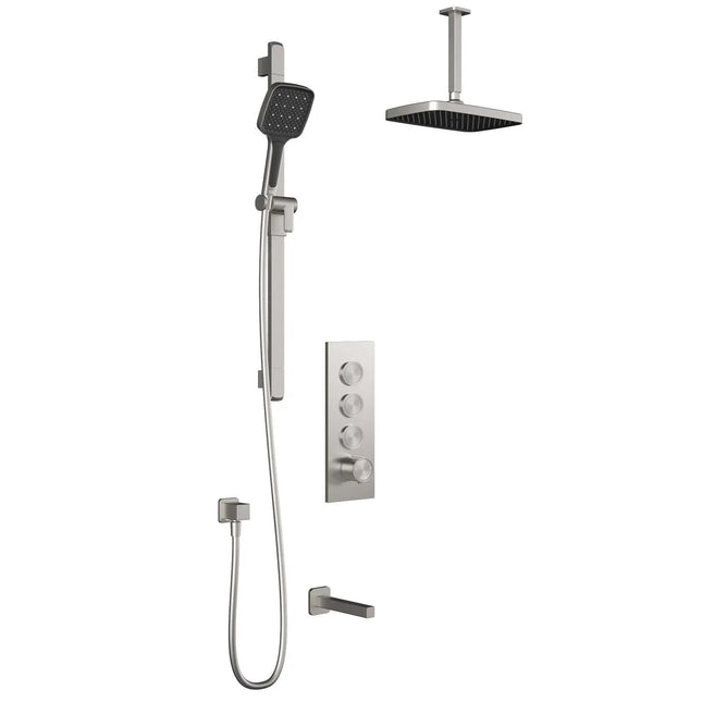 Kalia SquareOne TB3 PLUS (Valve Not Included) : AQUATONIK T/P Push-Button Shower System with Vertical Ceiling Arm Pure Nickel - Plumbing Market