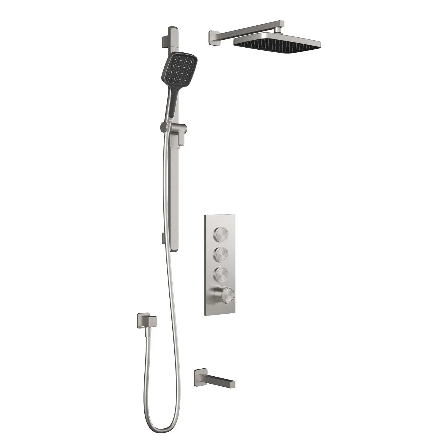 Kalia SquareOne TB3 PLUS (Valve Not Included) : AQUATONIK T/P Push-Button Shower System with Wallarm Pure Nickel - Plumbing Market