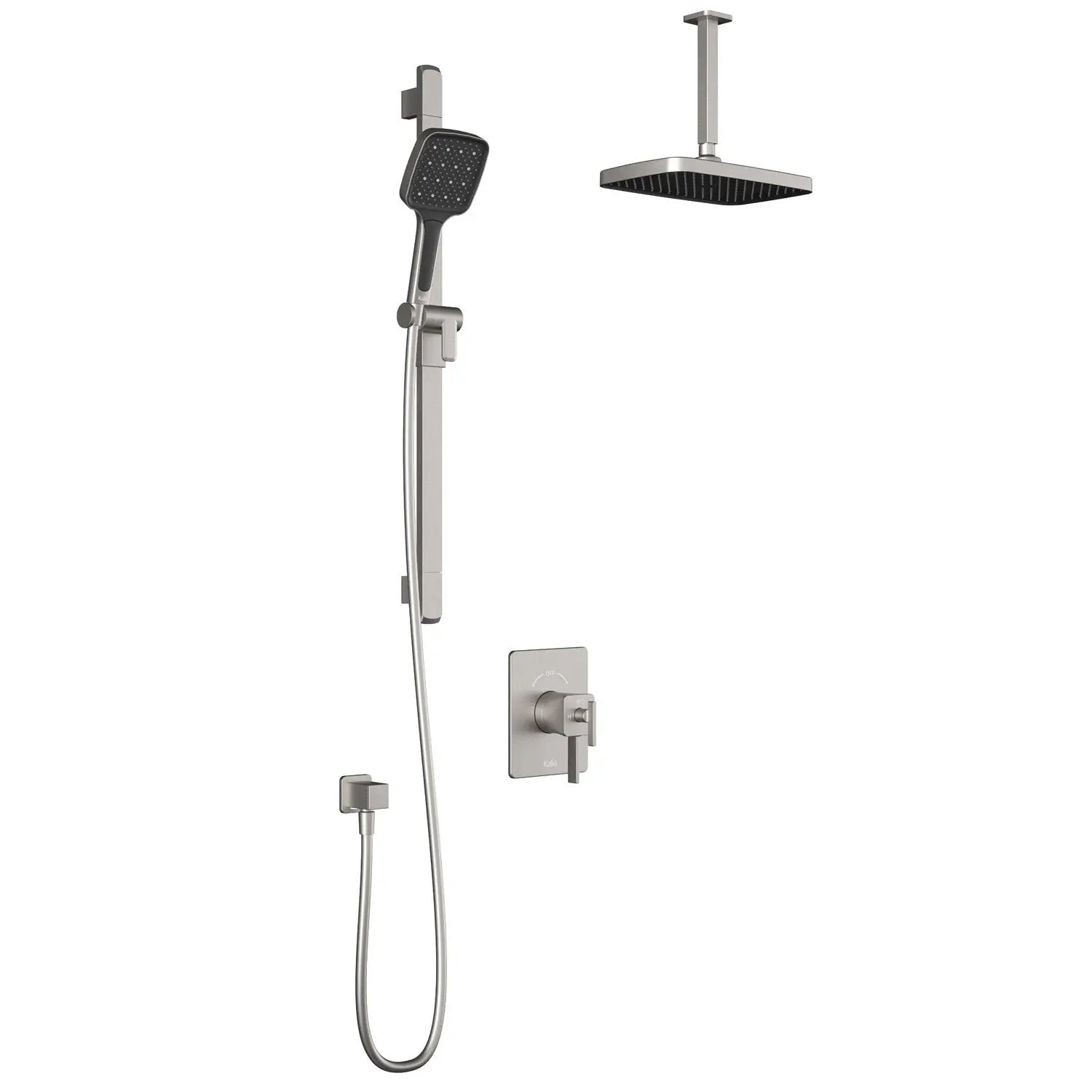 Kalia SquareOne TCD1 PLUS (Valve Not Included) : AQUATONIK T/P Coaxial Shower System with Vertical Ceiling Arm Pure Nickel - Plumbing Market