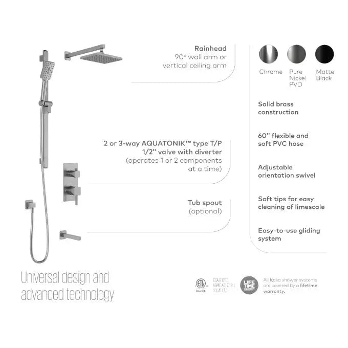 Kalia SquareOne TD2 Aquatonic Shower Faucet System With Diverter - Plumbing Market