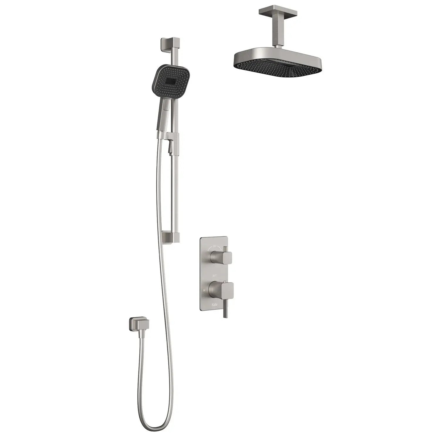 Kalia SquareOne TD2 PREMIA : AQUATONIK T/P with Diverter Shower System with Vertical Ceiling Arm Pure Nickel - Plumbing Market