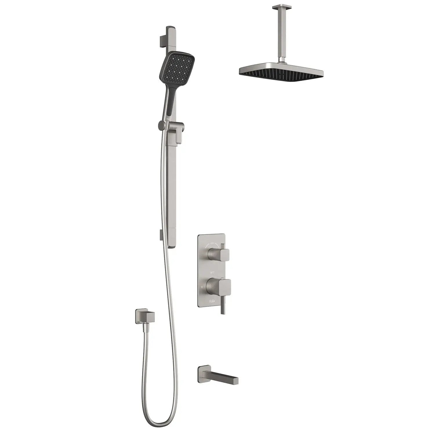 Kalia SquareOne TD3 PLUS : AQUATONIK T/P with Diverter Shower System with Vertical Ceiling Arm Pure Nickel - Plumbing Market