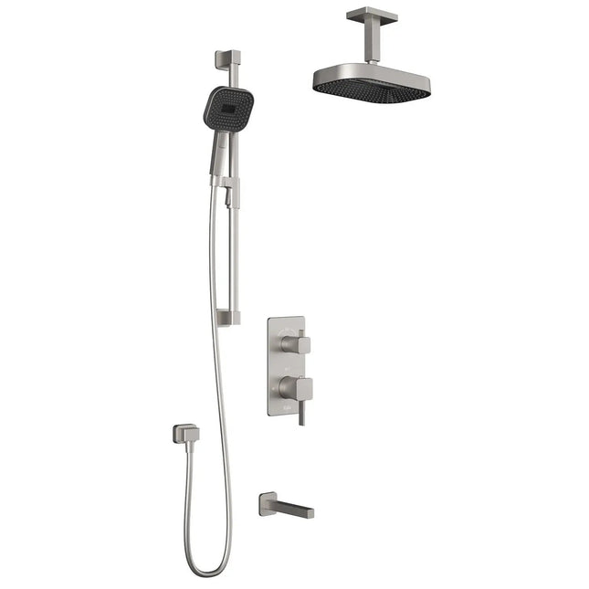 Kalia SquareOne TD3 PREMIA : AQUATONIK T/P with Diverter Shower System with Vertical Ceiling Arm Pure Nickel - Plumbing Market