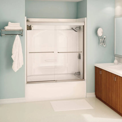 Kameleon 55-59 x 57 in. 6 mm Bypass Tub Door for Alcove Installation with Clear glass in Brushed Nickel - Plumbing Market