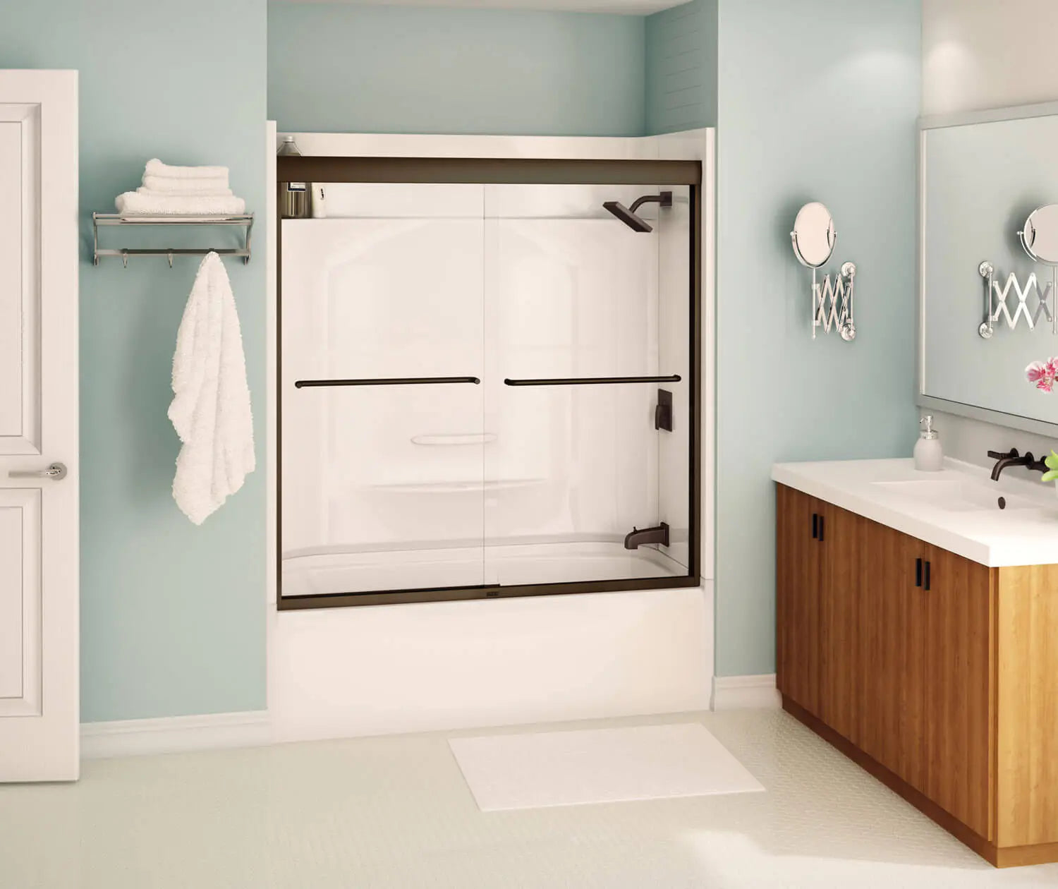 Kameleon 55-59 x 57 in. 6 mm Bypass Tub Door for Alcove Installation with Clear glass in Dark Bronze - Plumbing Market