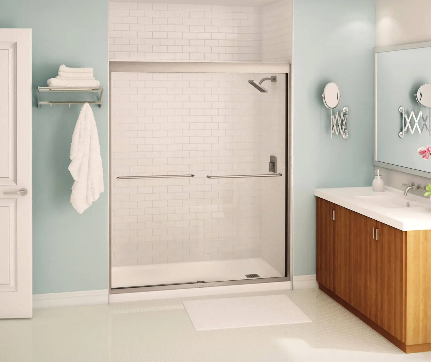 Kameleon 55-59 x 71 in. 6 mm Bypass Shower Door for Alcove Installation with Clear glass in Brushed Nickel - Plumbing Market