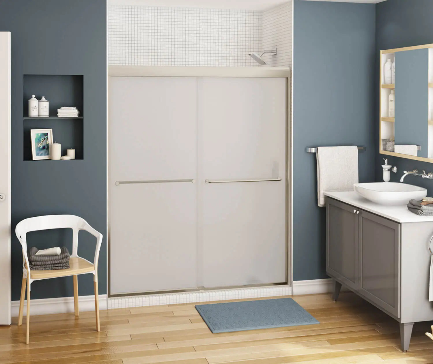 Kameleon 55-59 x 71 in. 6 mm Bypass Shower Door for Alcove Installation with Frosted glass in Brushed Nickel - Plumbing Market