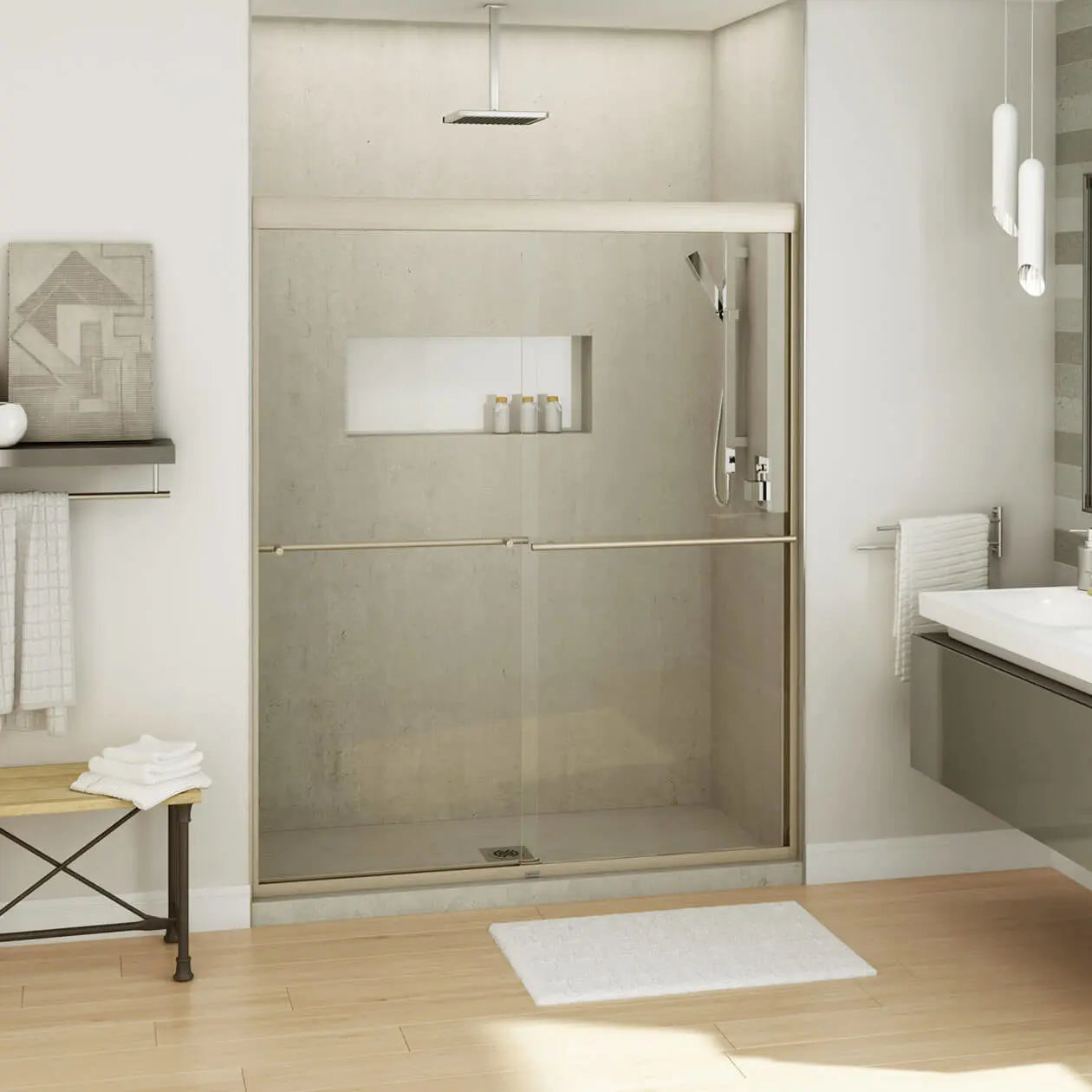 Kameleon 55-59 x 71 in. 8 mm Bypass Shower Door for Alcove Installation with Clear glass in Brushed Nickel - Plumbing Market
