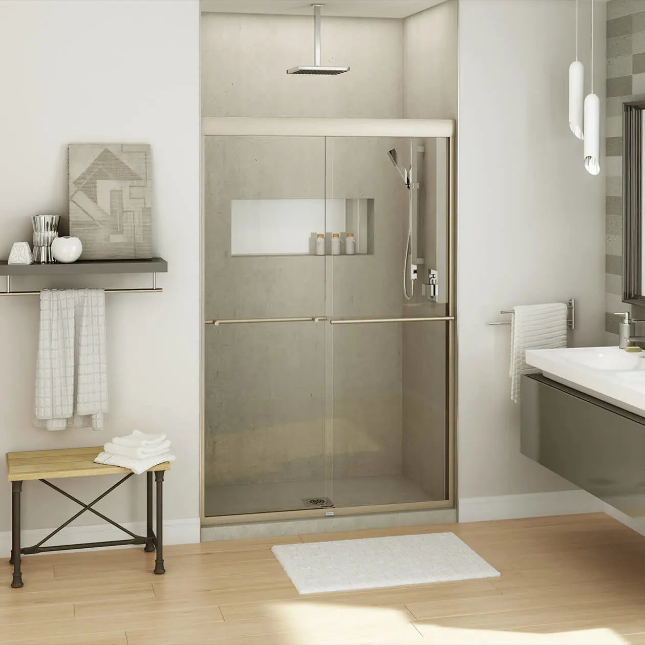 Kameleon SC 43-47 x 71 in. 8 mm Bypass Shower Door for Alcove Installation with Clear glass in Brushed Nickel - Plumbing Market