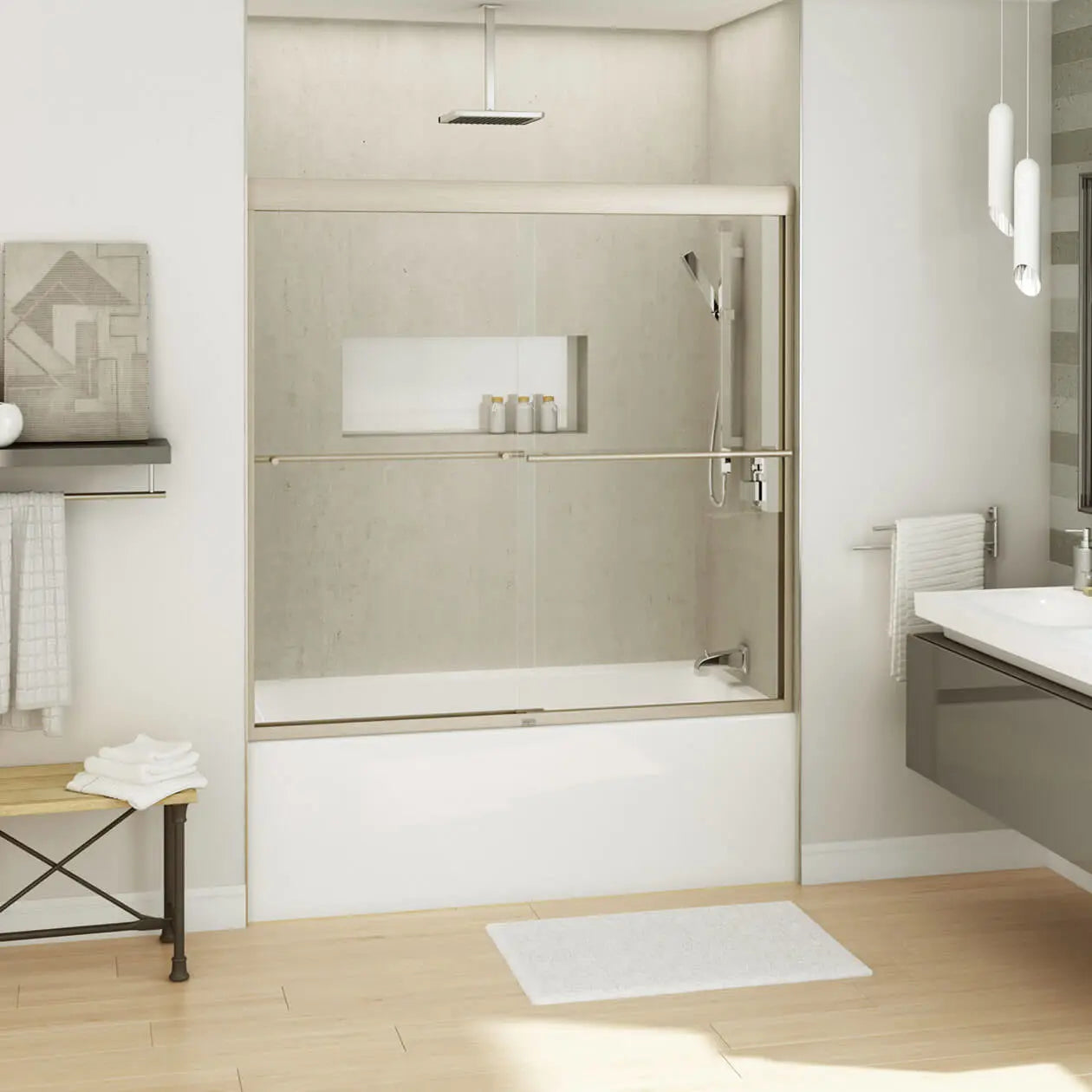 Kameleon SC 55-59 x 57 in. 6 mm Bypass Tub Door for Alcove Installation with Clear glass in Brushed Nickel - Plumbing Market