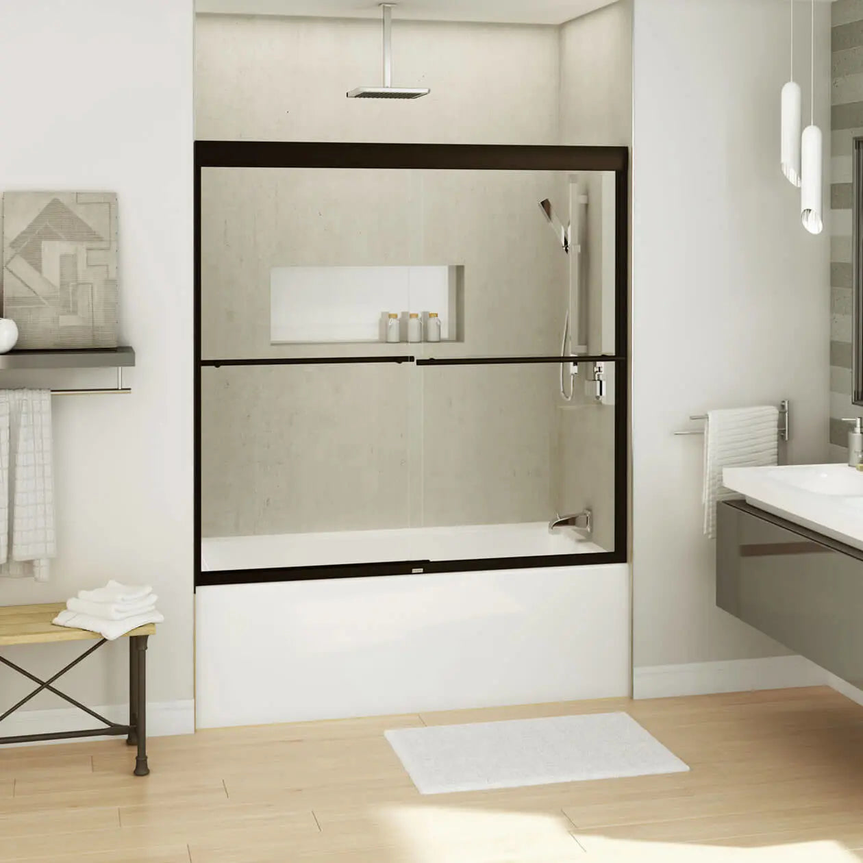 Kameleon SC 55-59 x 57 in. 8 mm Bypass Tub Door for Alcove Installation with Clear glass in Dark Bronze - Plumbing Market
