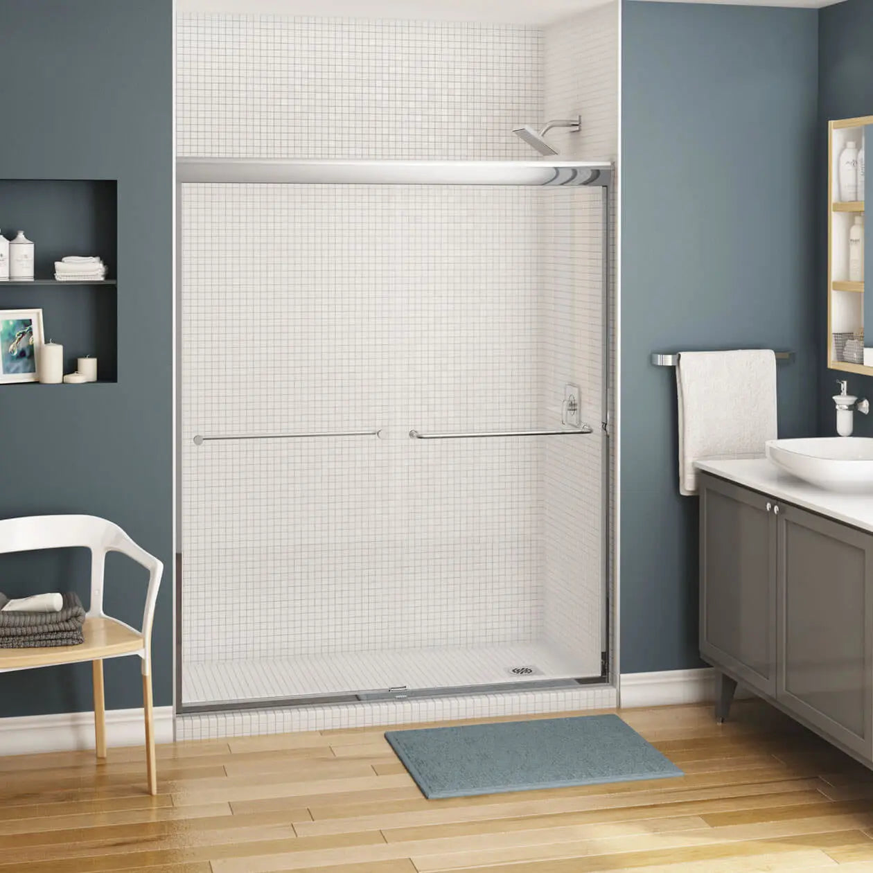 Kameleon SC 55-59 x 71 in. 6 mm Bypass Shower Door for Alcove Installation with Clear glass in Chrome - Plumbing Market