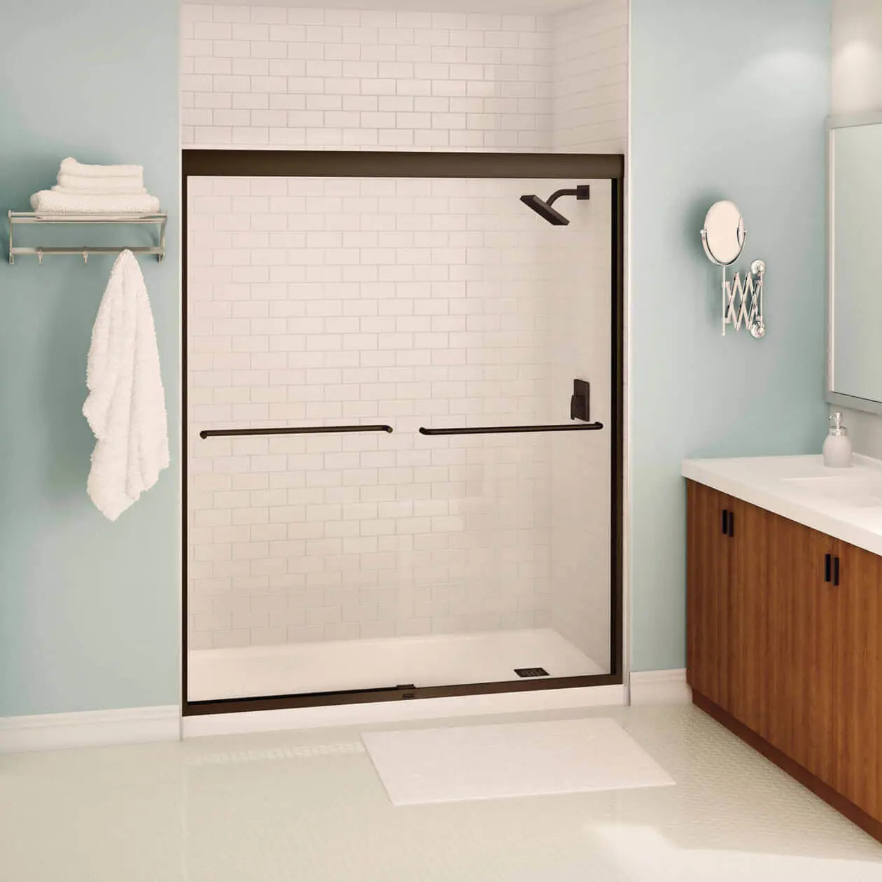 Kameleon SC 55-59 x 71 in. 8 mm Bypass Shower Door for Alcove Installation with Clear glass in Dark Bronze - Plumbing Market