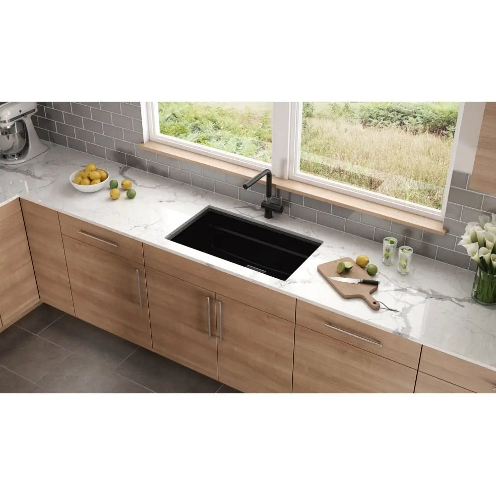 Kindred 32.0-in. x 18.75-in. Undermount Single Bowl Granite Kitchen Sink in Onyx - Plumbing Market